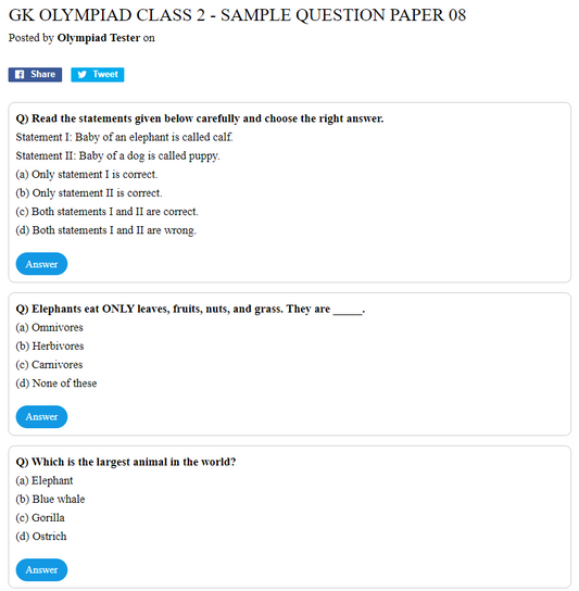 GK Olympiad Class 2 - Sample question paper 08