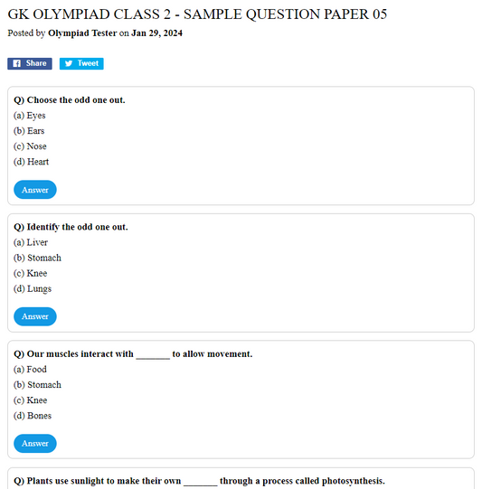 GK Olympiad Class 2 - Sample question paper 05