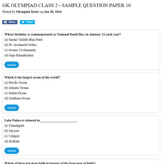 GK Olympiad Class 2 - Sample question paper 10