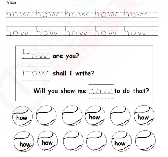 Free kindergarten sight words worksheet