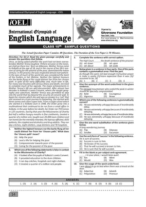 English Olympiad Class 10 - Sample question paper 05