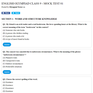 English Olympiad Class 9 - Mock test 01