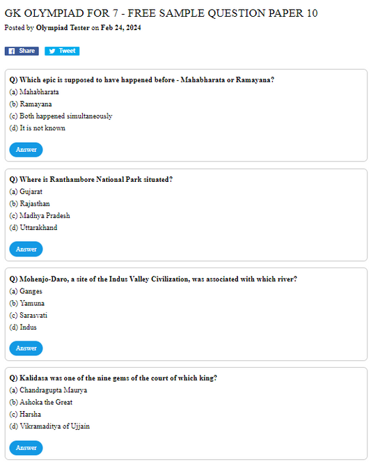 GK Olympiad for 7 -  Free Sample question paper 10