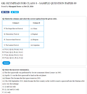 GK Olympiad for Class 8 - Sample question paper 09