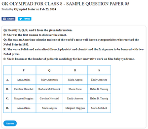 GK Olympiad for Class 8 - Sample question paper 05