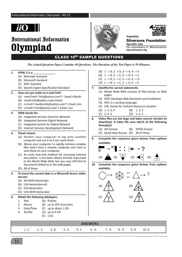 iIO official sample question paper for Class 10