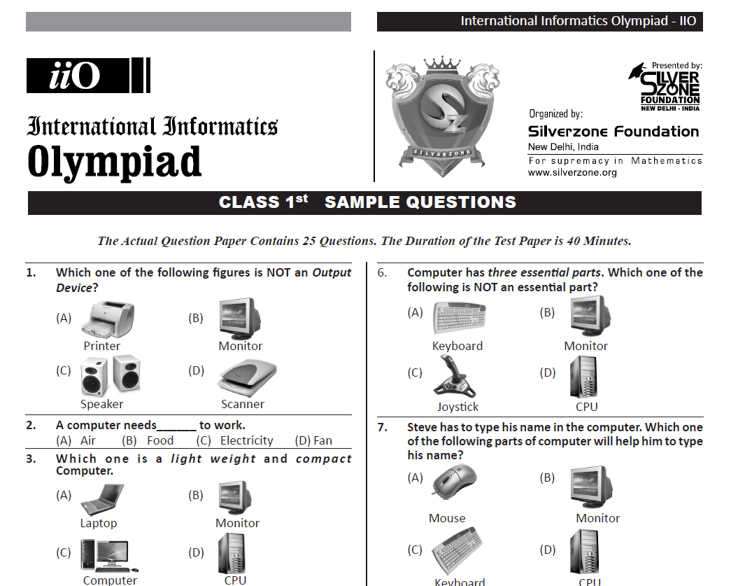 Cyber Olympiad for Class 1 - Sample question paper 02 | Olympiad tester