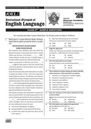 English Olympiad Class 9 - Sample question paper 05