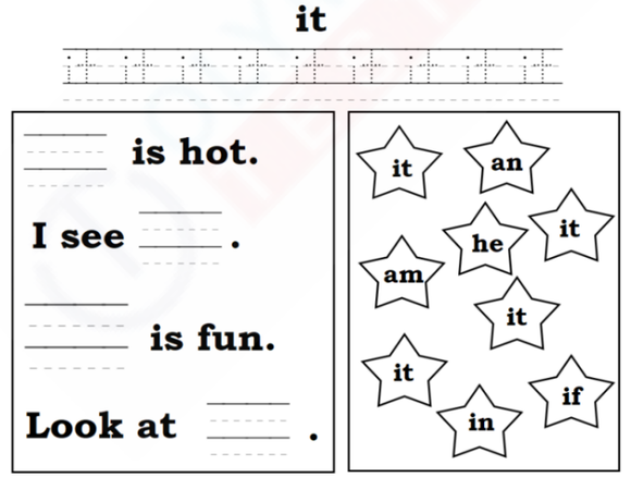 The image shows a worksheet with the sight word 