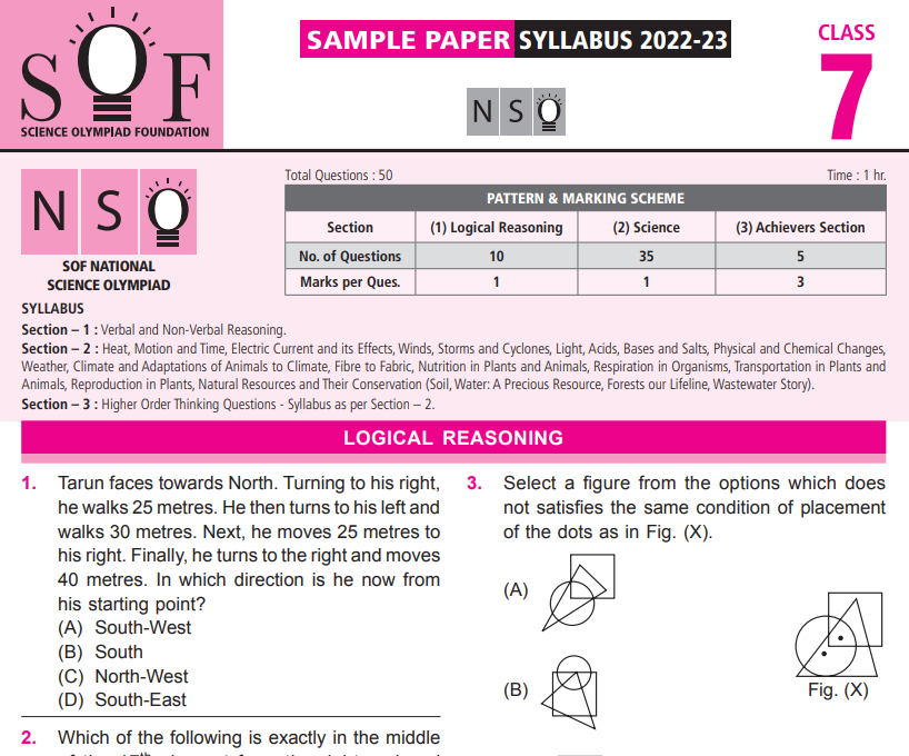 Class 7 NSO sample question paper with syllabus | Olympiad tester
