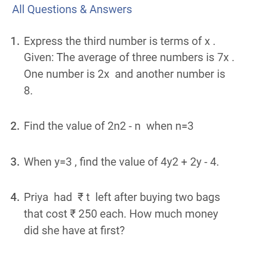 Class 6 Maths Algebra Test 01 Olympiad tester