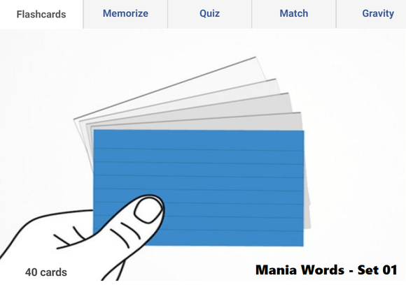 Online flashcards to learn Mania Words - Set 01