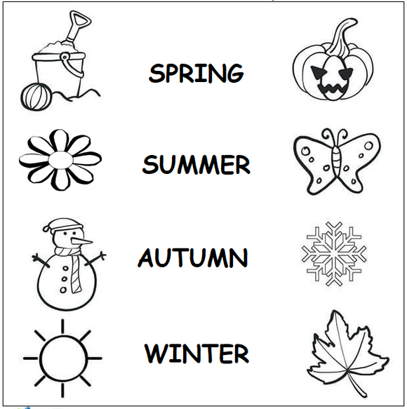 Download free kindergarten worksheets on seasons in PDF form .