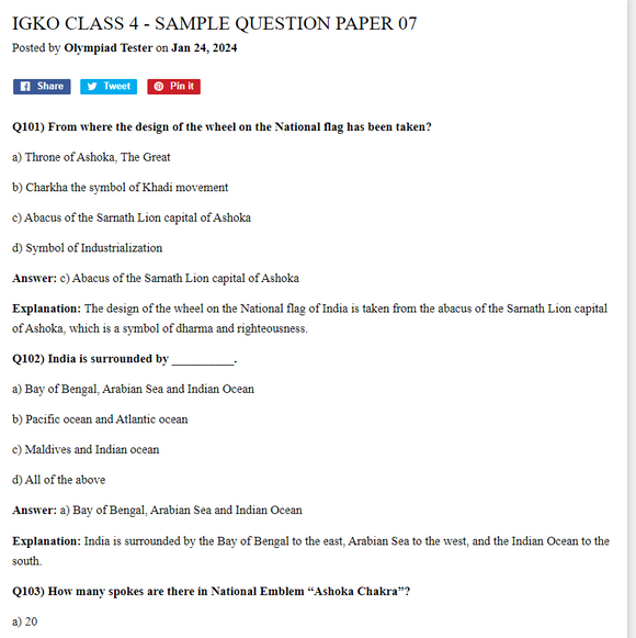 IGKO Class 4 - Sample question paper 07