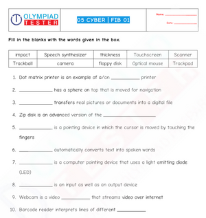 Cyber Olympiad Class 5 - Sample papers - Fill in the blanks