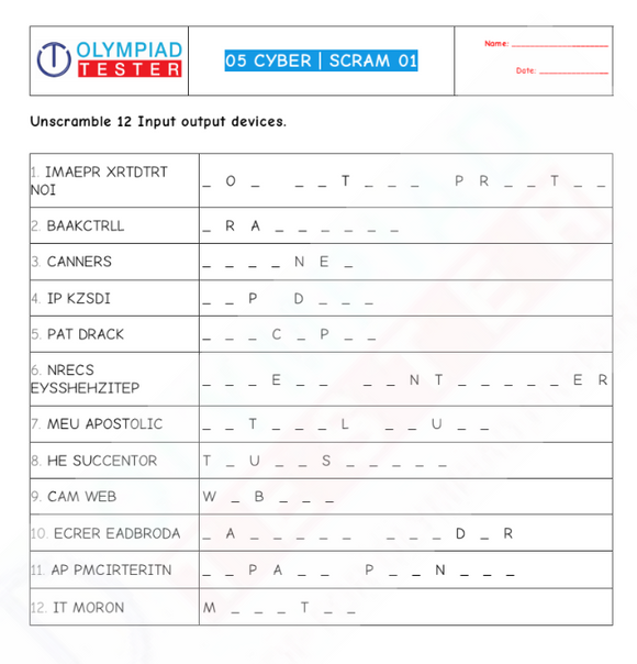 Cyber Olympiad Class 5 - Sample papers - Word Scramble