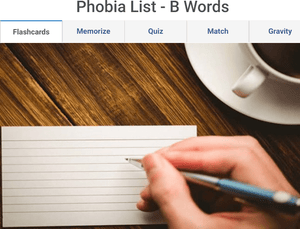 Phobia words starting with B - Online flashcards