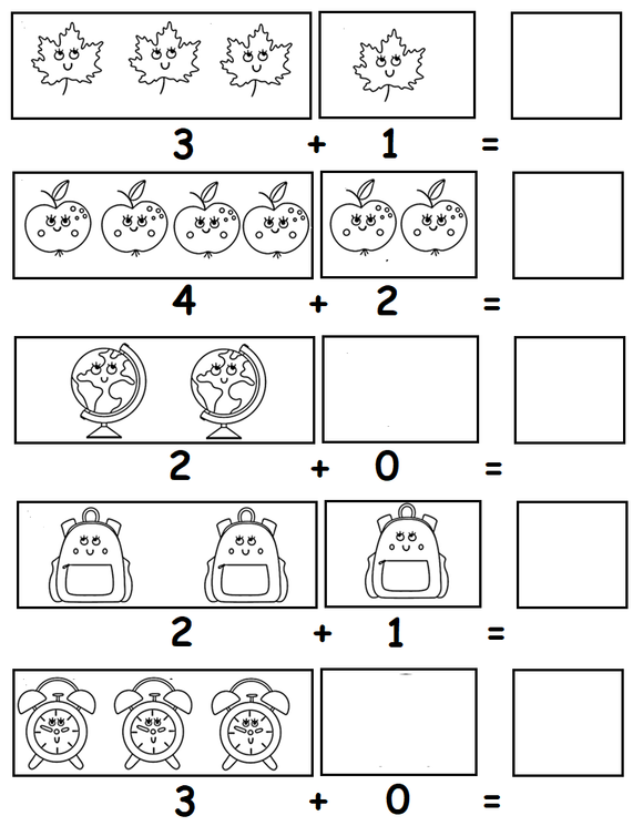 Cute clipart images to color after counting and adding.