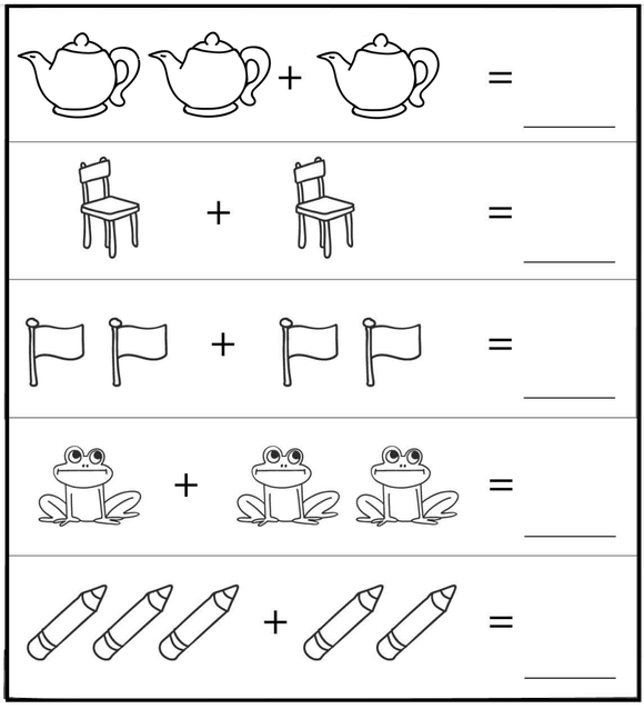 A  worksheet with various boxes containing different objects to be counted and added together