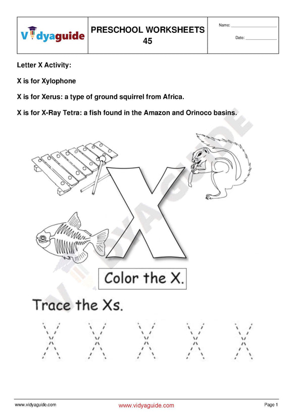 Free Printable Preschool worksheet - 45 to 50