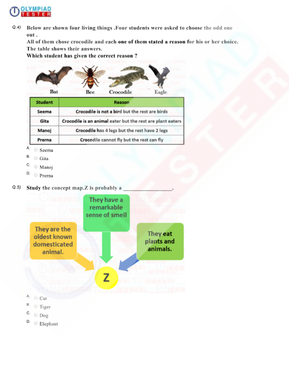 Class 2 Science HOTS - Animals - PDF Worksheet 01 | Olympiad tester