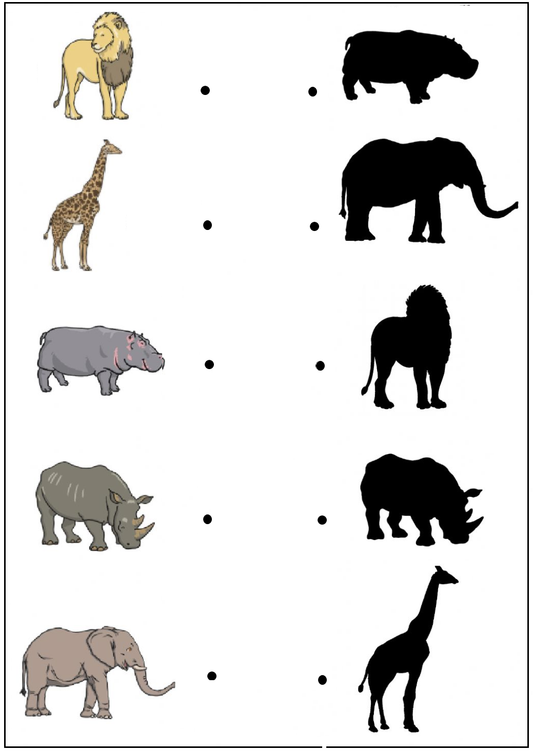 Download free kindergarten and preschool worksheets for LKG, UKH and Montessori students. This Kindergarten worksheet is on animals shadow matching .