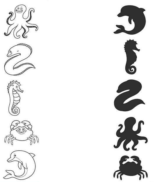 Download this printable animal shadow matching worksheet as PDF for kindergarten and preschool students.