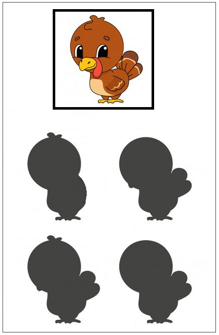 Download this free printable kindergarten shadow matching worksheet as PDF.