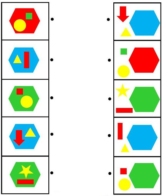 Download this kindergarten maths worksheet on shapes matching and solve online or print as PDF.