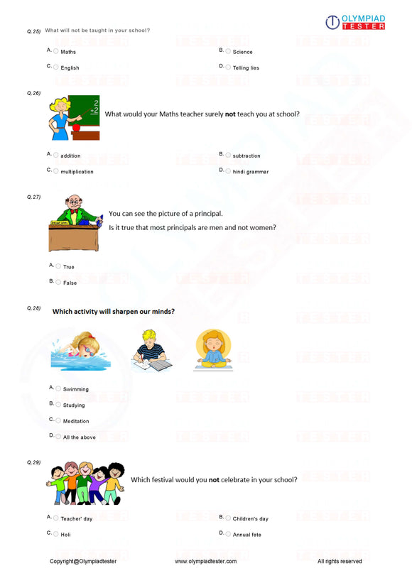 Class 1 Science - Sample mock test paper #18