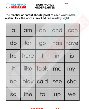 Kindergarten Sight words worksheet - Assessment