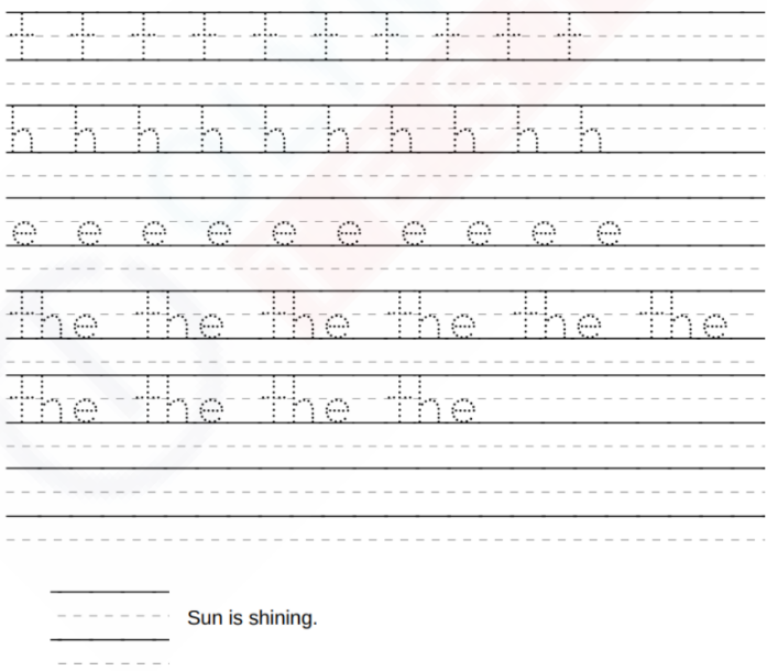 The Sight Word 'The' Tracing and Writing Worksheet for Kindergarten
