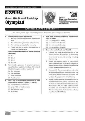 GK Olympiad Class 10 - Sample question paper 02