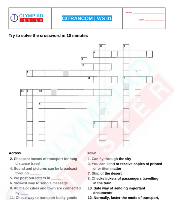 Grade 3 Science crossword - Transport and communication