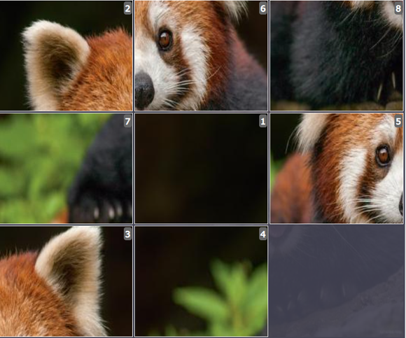 Online Brain games for kids - Sliding puzzle on Red Panda