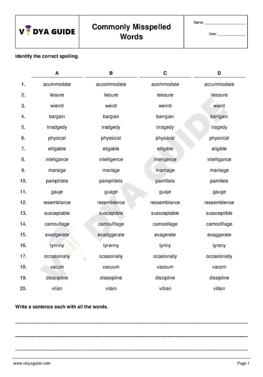 Spellings Worksheets for Kids - 01