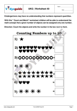 Printable Kindergarten Worksheets - UKG #40