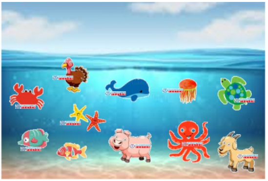 Free Kindergarten Worksheet: Sea Habitat - Find and cross out the out-of-place animals like turkey, goat, and pig in the picture.