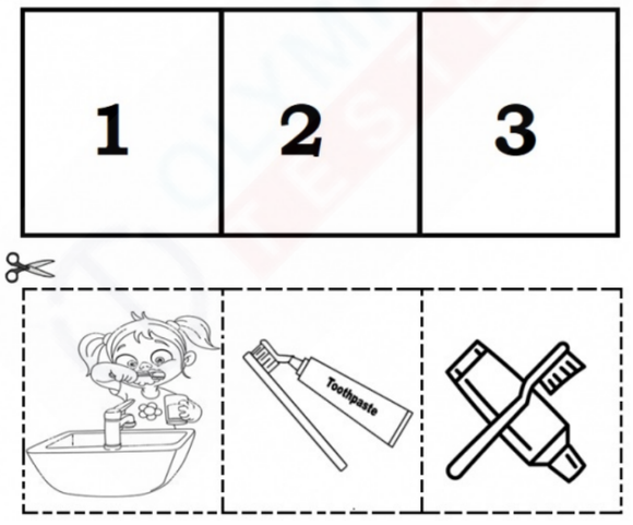 Free Kindergarten Worksheet - Sequencing Activity: Cut and paste tooth brushing sequence with 3 pictures