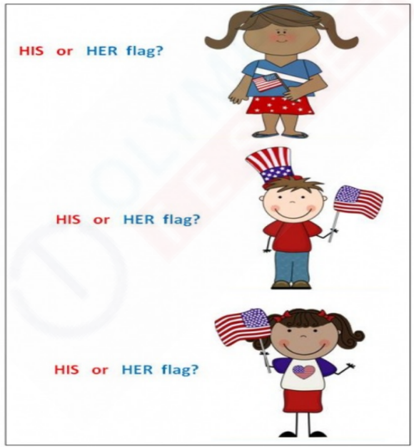 Three pictures: two girls holding a flag in two pictures and one boy holding a flag in the other. Sight words worksheet for kindergarten students, free to download and print.