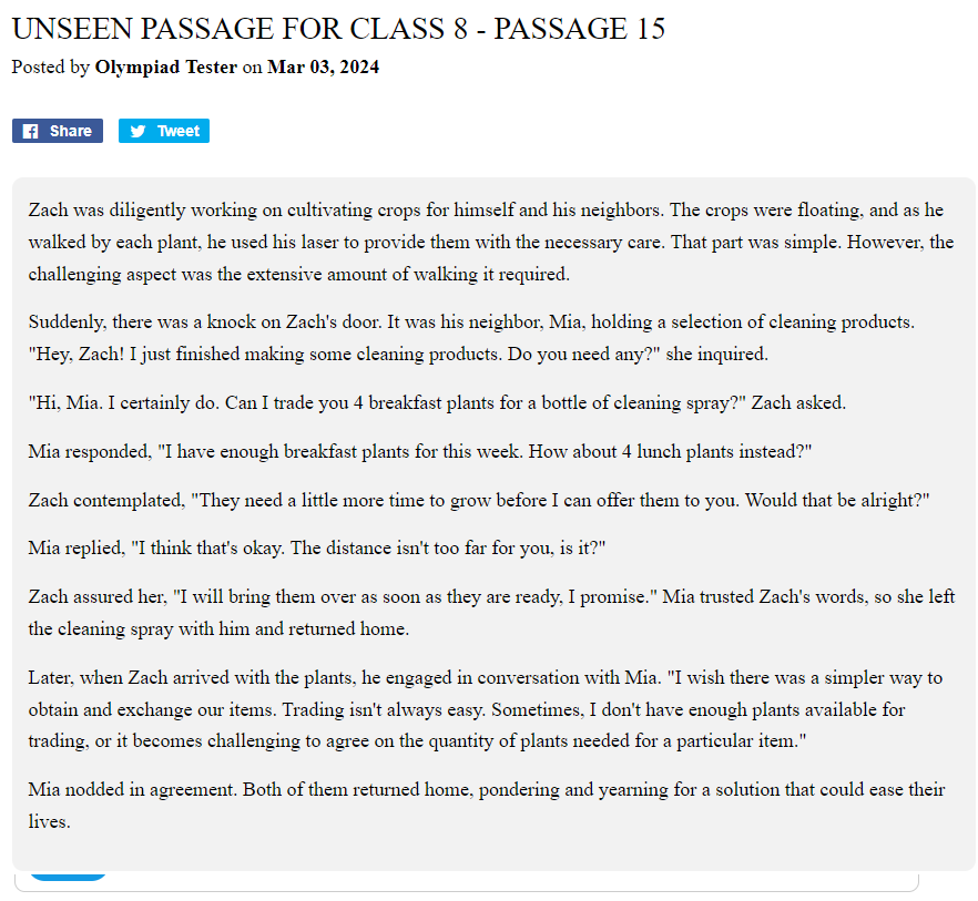 Unseen Passage for Class 8 - Passage 16