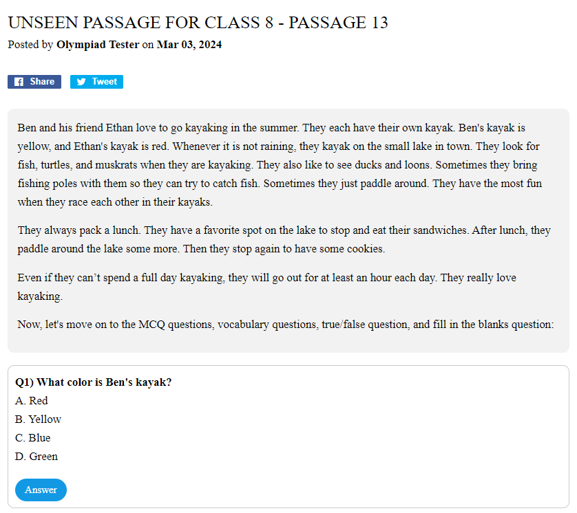 Unseen Passage for Class 8 - Passage 13