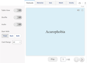 65 Phobia words starting with A - Online flashcards