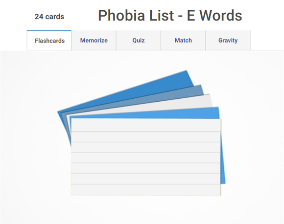 Phobia words starting with E - Online flashcards