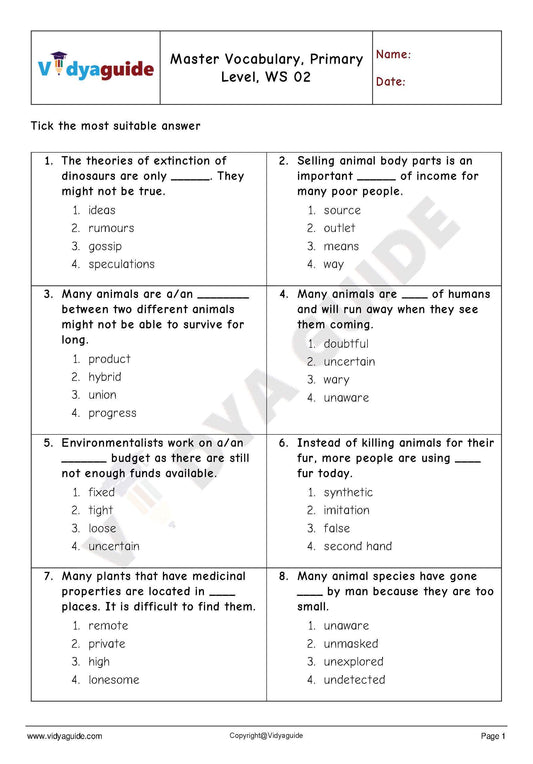 Vocabulary for Primary levels made easy - Worksheet 02