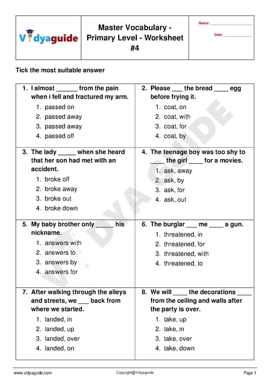 Vocabulary for Primary levels made easy - Worksheet 04