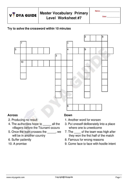 English Vocabulary for Primary levels made easy - Worksheet 07