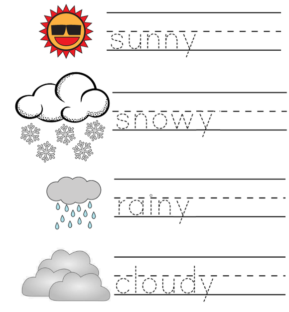 Free Kindergarten writing worksheets - Weather and seasons