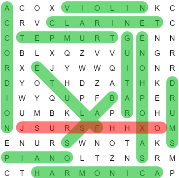 Word Search Puzzles - Musical Instruments 