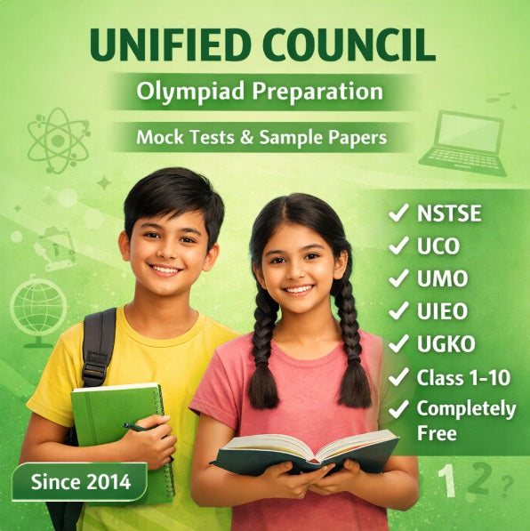 Unified Council Olympiad preparation for Class 1-10 featuring NSTSE, UCO, UMO, UIEO and UGKO with free mock tests and sample papers by Olympiadtester.